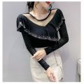 Mesh Fashion Round Neck Damens Tops