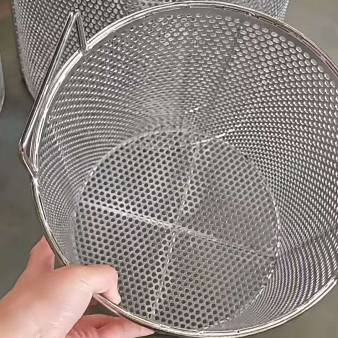 stainless steel perforated basket with handle