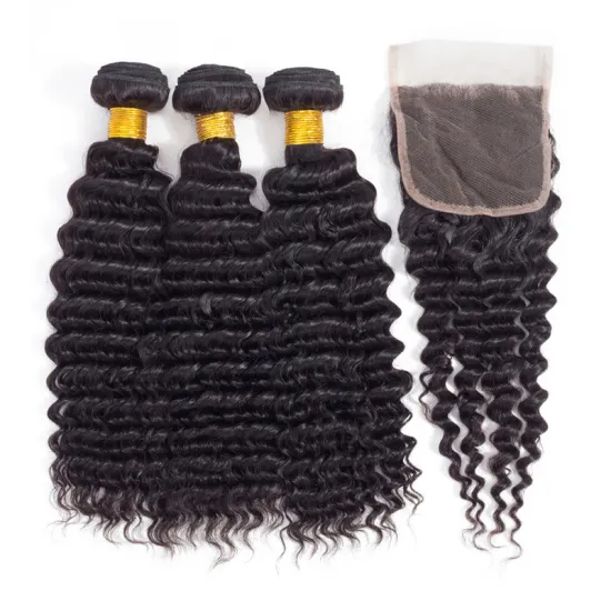 Lace size 4x4 virgin hair Peruvian deep wave remy human hair closure Free Middle 3 Part top lace Peruvian hair deep closure