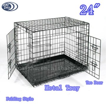 24" Two Doors Folding Dog Cage with Metal Panel