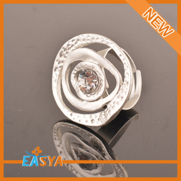 Fashion Jewelry Accessories Matt Silver Crystal Flower Ring Adjustable