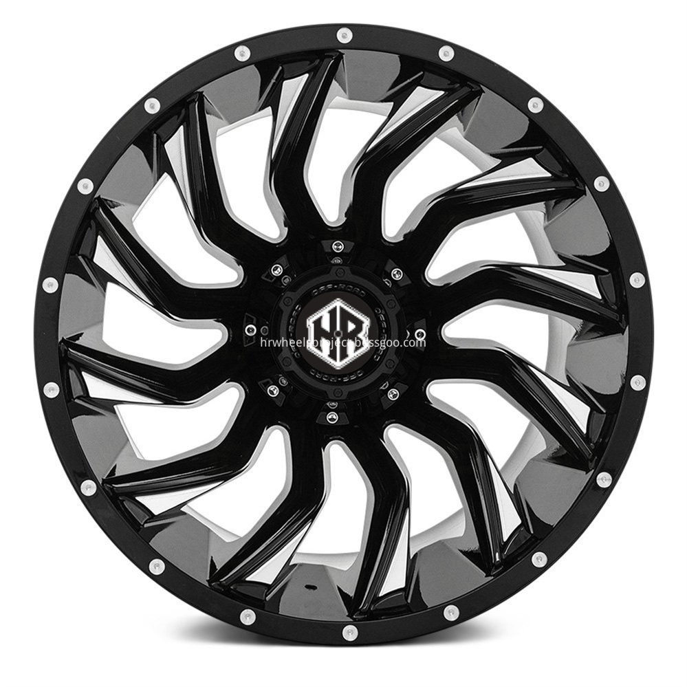 Hrw Off Road Truck Wheels Hr0175 Gloss Black Milled Accents Dots Front