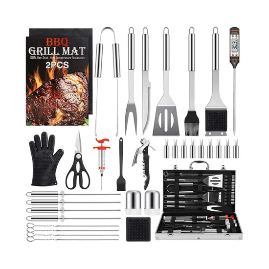 14 Inch Stainless Steel 34 Piece Set with Portable Aluminum Box Barbecue Tool Set Barbecue Combination grilling accessories