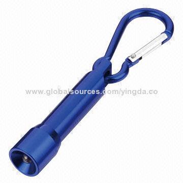1-LED Flashlight with Carabiner, Customized Colors for Promotion Gift