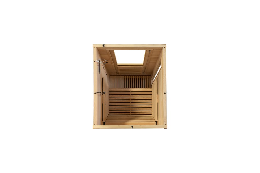 Wood infrared sauna without handrails