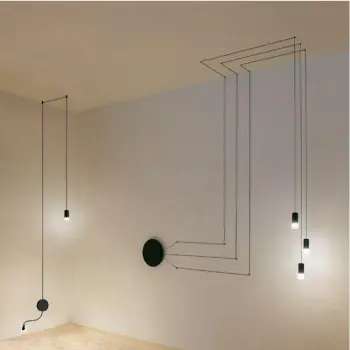 Nordic Minimalist Black LED Wireflow Pendant Lamp for Home Bar and Restaurant