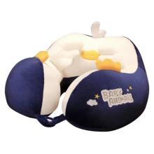 Blue plush filled U-shaped pillow neck pillow