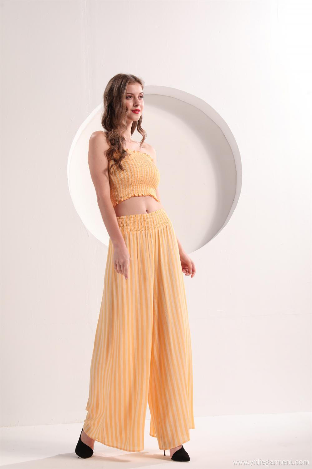 Women's Yellow Strip Wide Leg Pants