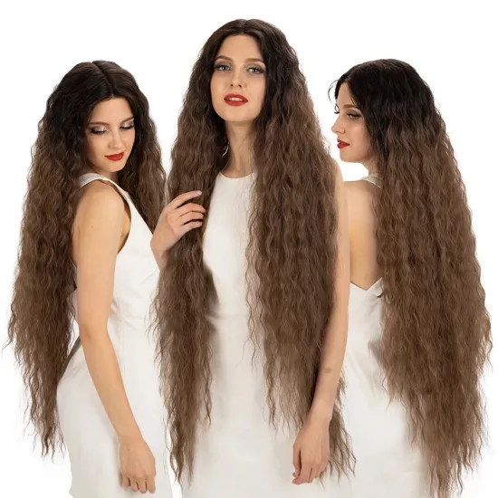42 inches super Long Curly Blonde Ombre water wave Preplucked Hairline Lace Front Wig Synthetic hair Wigs For Black Women