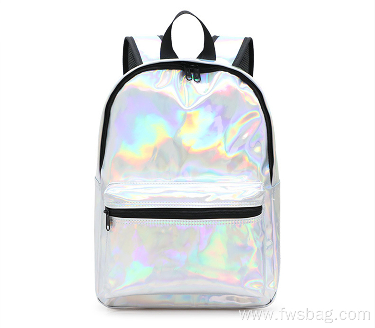 Women Unisex Holographic PU Leather Daily Backpack School Bookbag Travel Casual Backpack