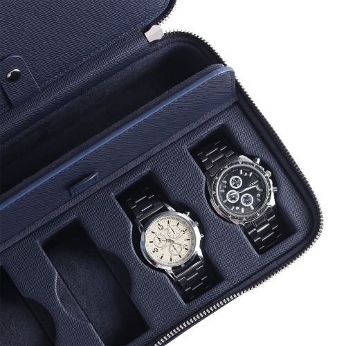 8 slot leather watch zipper organizer box