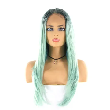 wholesale ombre green free part 13*4 synthetic hair lace frontal wigs for women long straight wigs with lace front for women