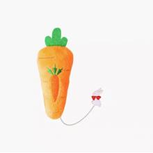 Plush carrot and metal rabbit one-piece brooch