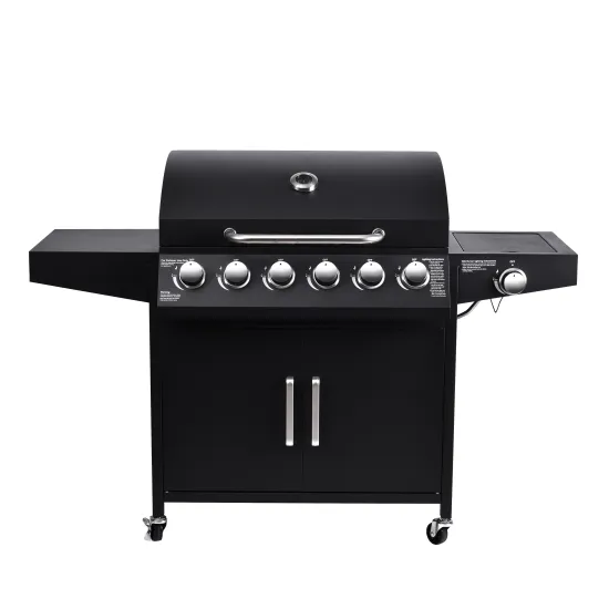 Black Durable 6 Burner 70000Btu Outdoors Cooking Barbeque Grill Outdoor Gas Smoker Bbq Grill With Side Burner