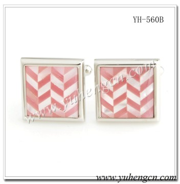 YH-560B Fashion Luxury Jewelry Cufflinks with MOP & Pink Culture Stone,Cufflink Manufacturer