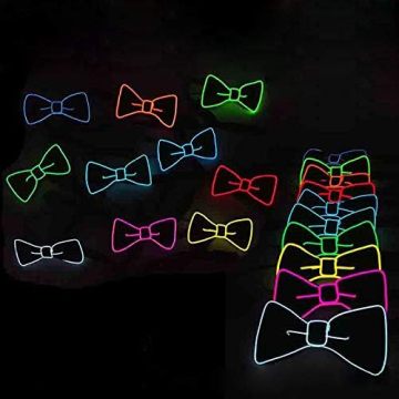 EL Wire LED Neon Bow Tie - Glowing Light-up Blinking Tie for Parties and Events