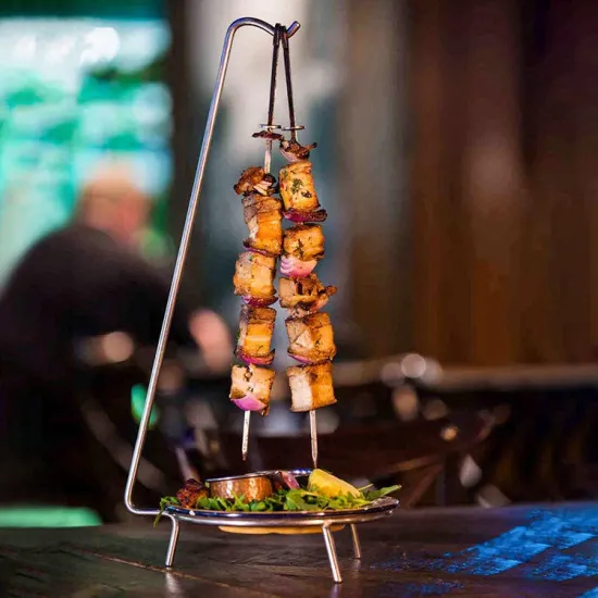 Keyo Stainless Steel BBQ Stand Rack Tool With Two Needles BBQ Accessories Kebab Skewers Grill Barbecue Rack Set