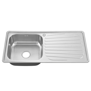 Popular Modern Kitchen Designs with Single Bowl Stainless Steel Sinks and Drainboards