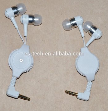 Retractable wire in earphone metal in ear earbuds L jack