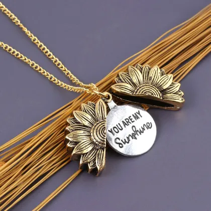 Retro Engraved 'You Are My Sunshine' Stainless Steel Pendant Necklace with Sunflower Design