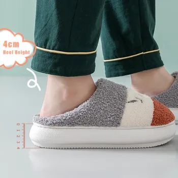 Fashion Women Fluffy Slippers High Heels Winter Warm Fur Shoes Ladies Men Cute Stripe Soft Sole Home Indoor Girls Footwear