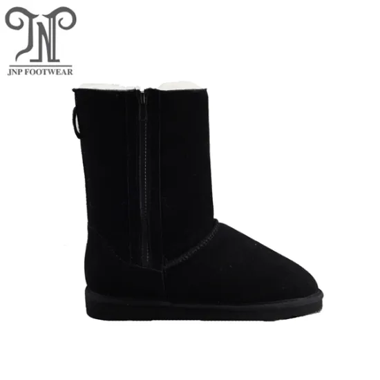 Winter Warm sheepskin lined black Boots with Zipper