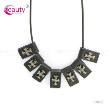 Wholesale Cheaper Leather Wrap Necklace with Cross Pendant