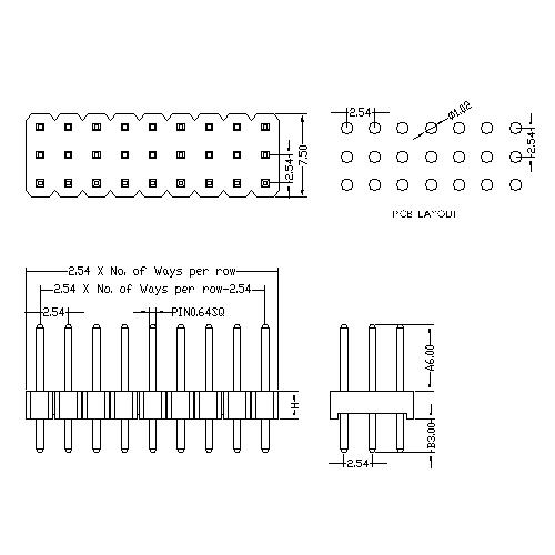 2.54 mm Pin Header Three Row Straight Type PHES08-XXT