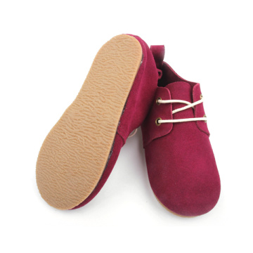 Sapatos Oxford de couro real para crianças com sola de borracha