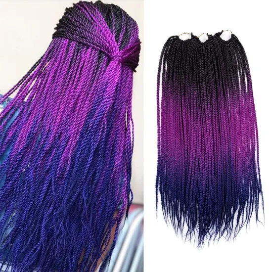 Wholesale Ombre Purple Blue 24 inch 24 Roots/pack Heat Resistant Fiber Bulk Box Braid Crochet Synthetic Braiding Hair Extensions