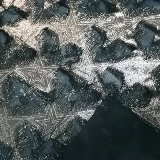 star foil chiffon print fringe fabric