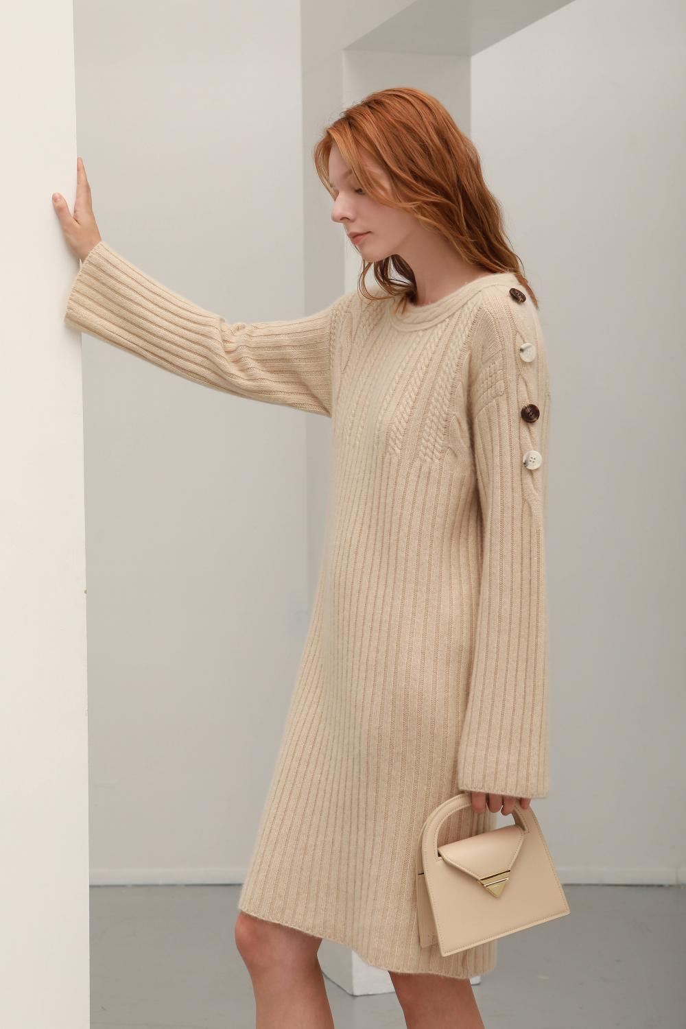 Autumn stretch knee-thick cashmere dress