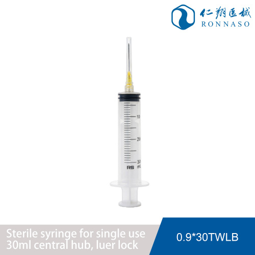 Jeringa estéril de 30 ml con punta central Luer Lock