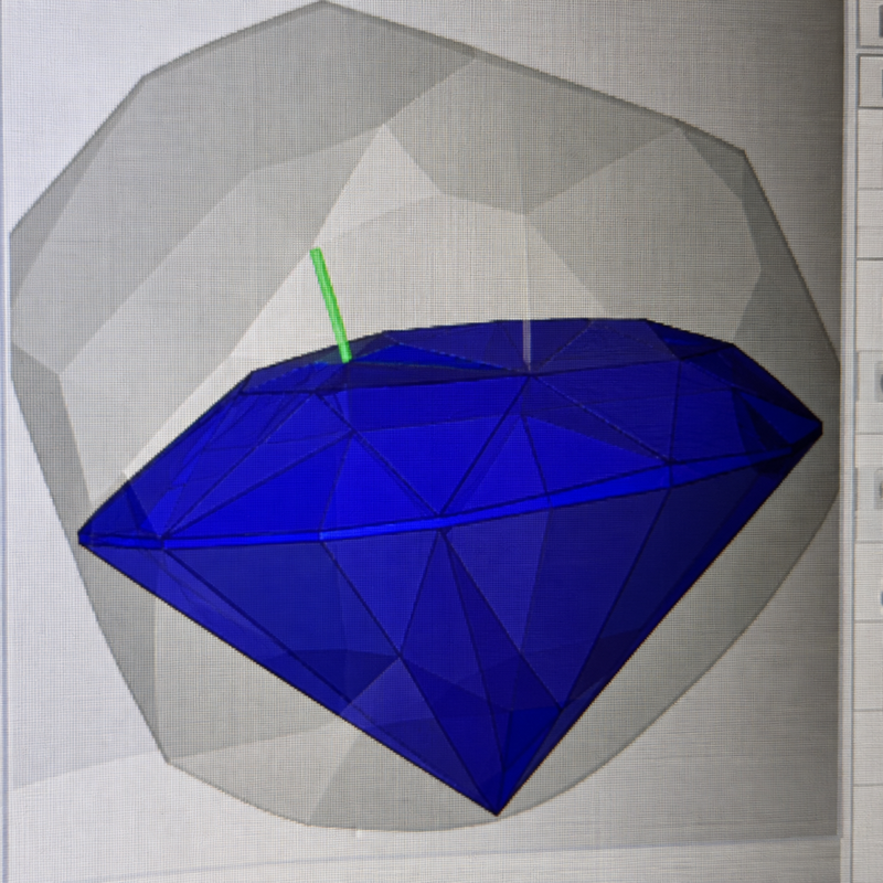 Piedra facetada azul mostrada en una pantalla