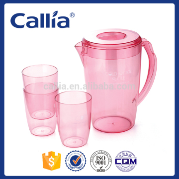 2L AS Cold Water Pitcher Set Clear Plastic Water Jugs with Three Cups