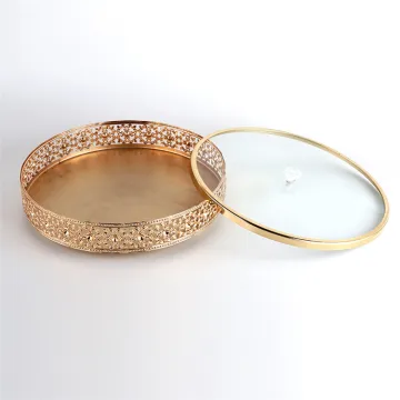Wholesale Hot Gold Cake Stand with Acrylic Lid for Wedding Birthday Party Display