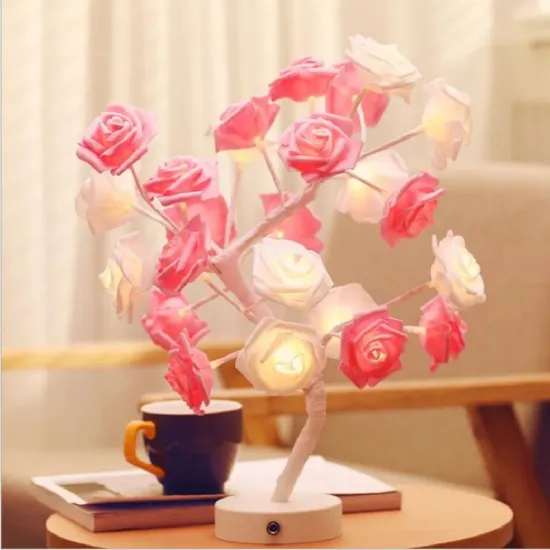 High Quality Christmas Rose Branch Mini LED Tree Desk Lamp - Cherry Blossom Indoor Decoration Light