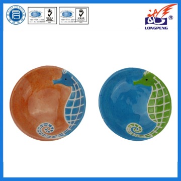 Ceramic Ocean Series 3D Hand-Painted Seahorse Ceramic Round Plate,Unique Cute Seahorse Shaped Ceramic Plate