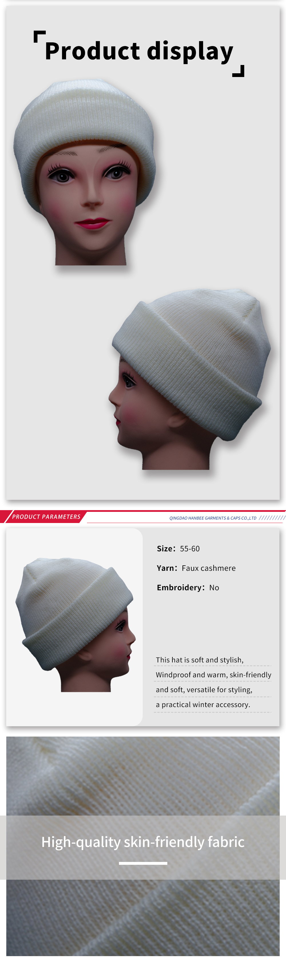 White Cuffed Knit Winter Hat