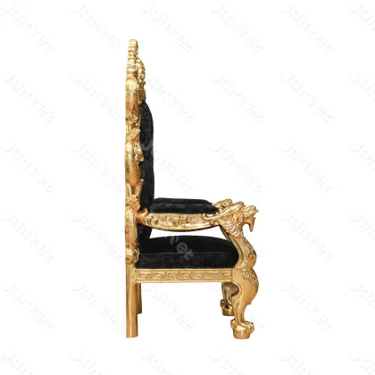 Luxury Royal Dragon Armrest Black Velvet Throne Chair