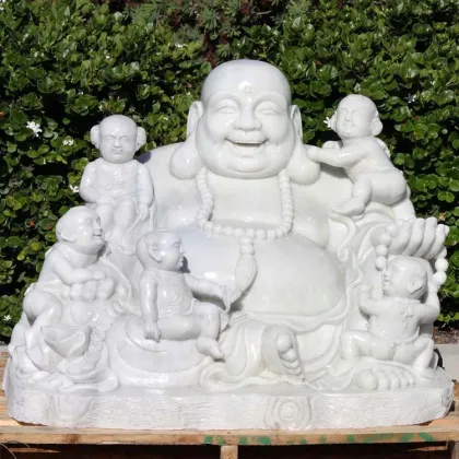 Chinese white marble good luck statue laughing buddha stone sculpture