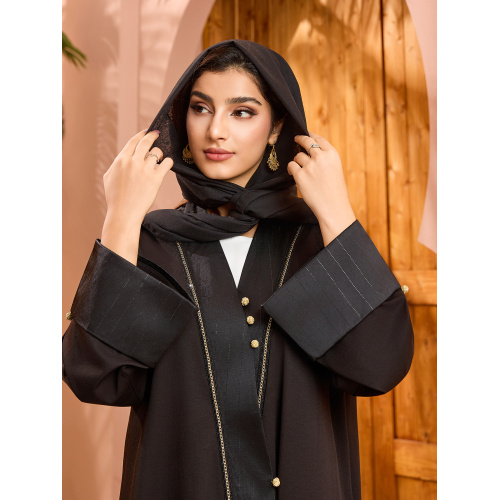 Abaya مدرن مشکی باز با تزئینات نقره ای