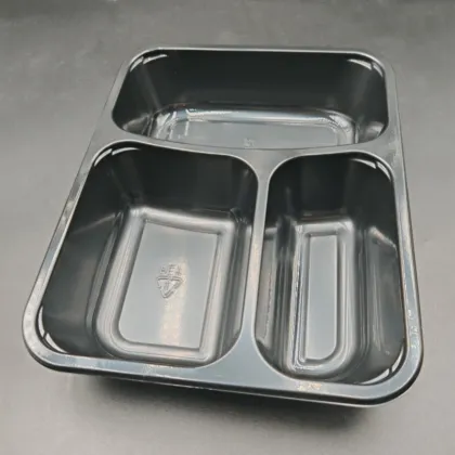 Green grey black PET food tray 3 compartments