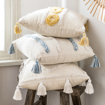 Morocco Style Woven Cotton Tassel Throw Pillow Covers