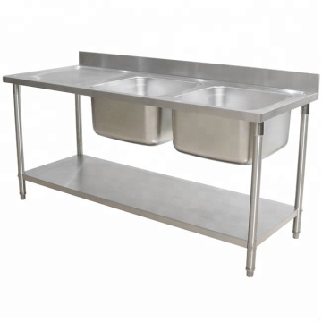 Commercial Kitchen Project: 2 Compartment Stainless Steel Sink Work Bench for Restaurant