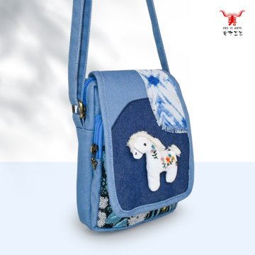 Mei Yi Arts Denim Pony Bolsa Crossbody Flip-Top