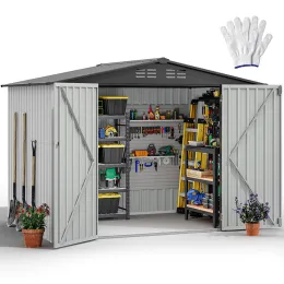 8x10ft Waterproof Metal Storage Shed for Outdoor Tools and Garden Storage