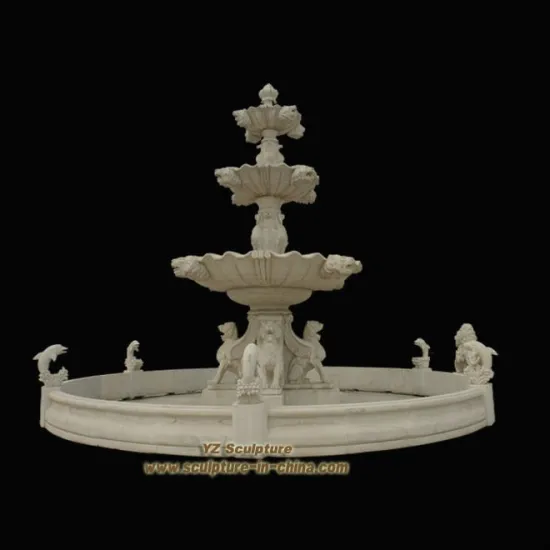 White Stone Fountain with Animal FTN-D003