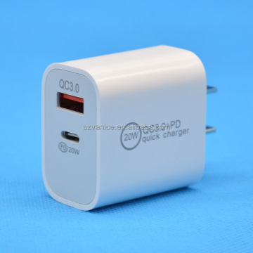 Dalam Pengecas Jenis C Stok: 20W USB-C PD Pengecas Cepat dengan EU, AS, UK, AU Palam