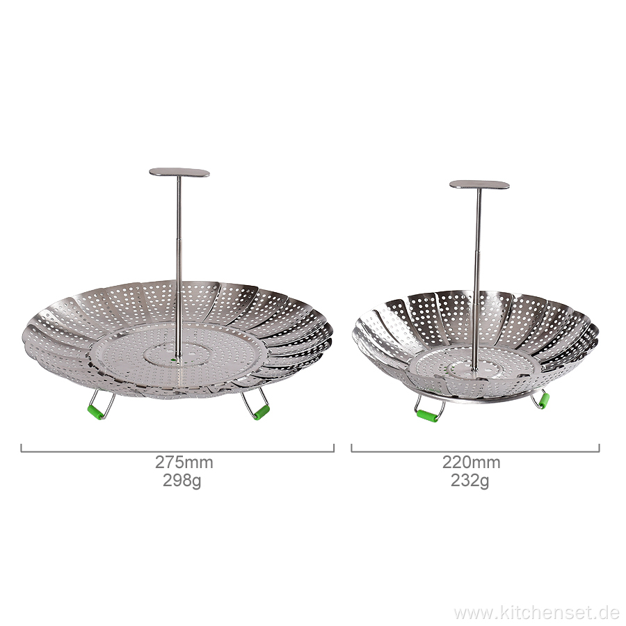 Flexible handle stainless steel vegetable steamer